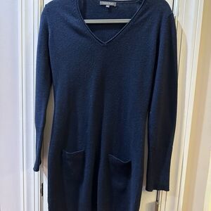 100% Cashmere Dark Navy V-Neck Sweater Dress